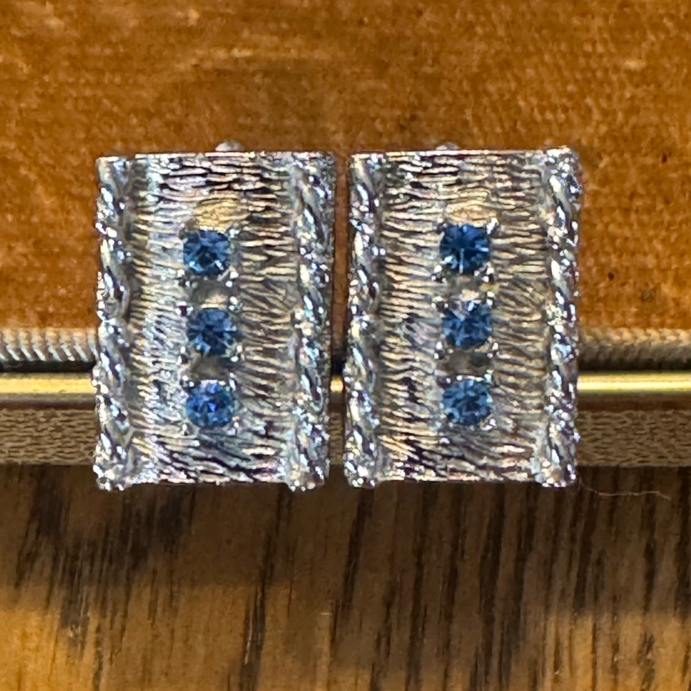 Vintage Silver and Blue Rhinestone Cufflinks